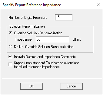 Specify Export Reference Impedance dialog.