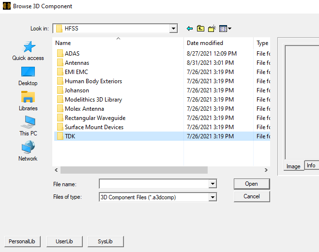 Browse 3D Component dialog.