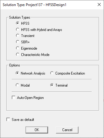 HFSS Solutions Type dialog box. 