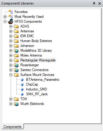 Component Libraries panel. Surface Mount Devices folder expanded.