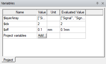 Project Variables Window