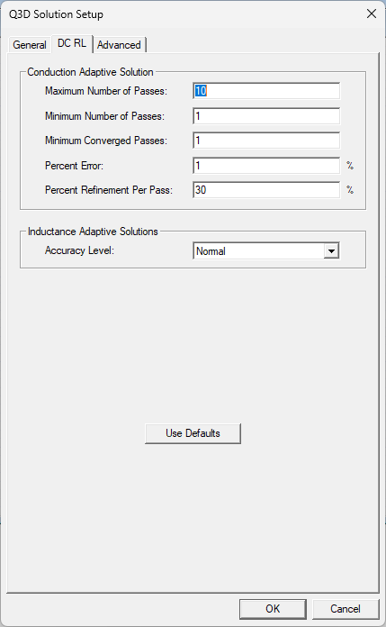 Q3D Solution Setup Window > DC RL Tab