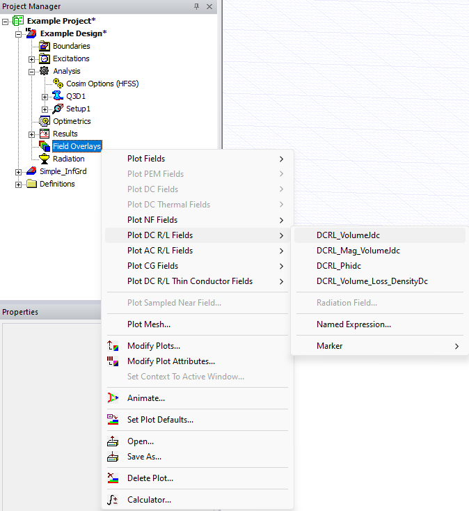 Project Manager Window > Project Tree > Active Design Folder > Field Overlays