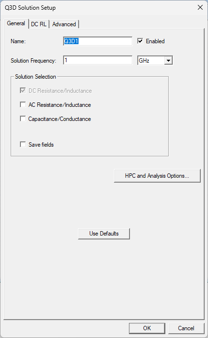 Q3D Solution Setup Window