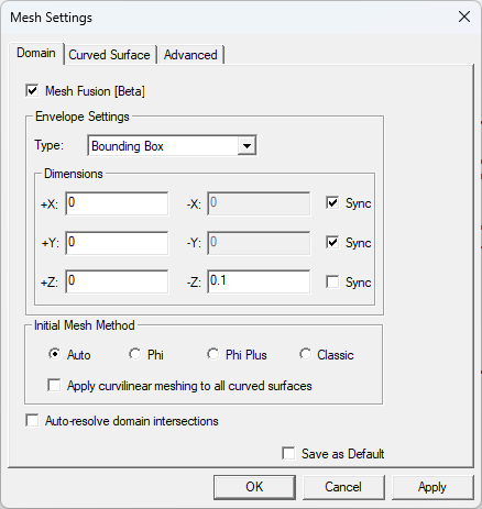 Mesh Settings Window
