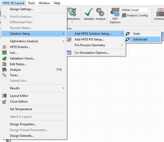 Solution Setup > Add HFSS Solution Setup... > Advanced