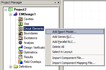 Project Manager > Circuit Elements > Add NPort Model