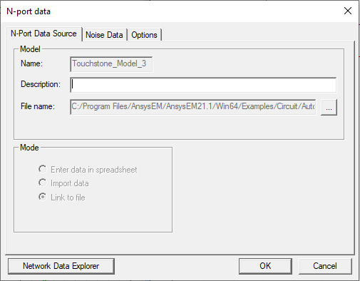 N Port Data window,  N-Port Data Source Tab