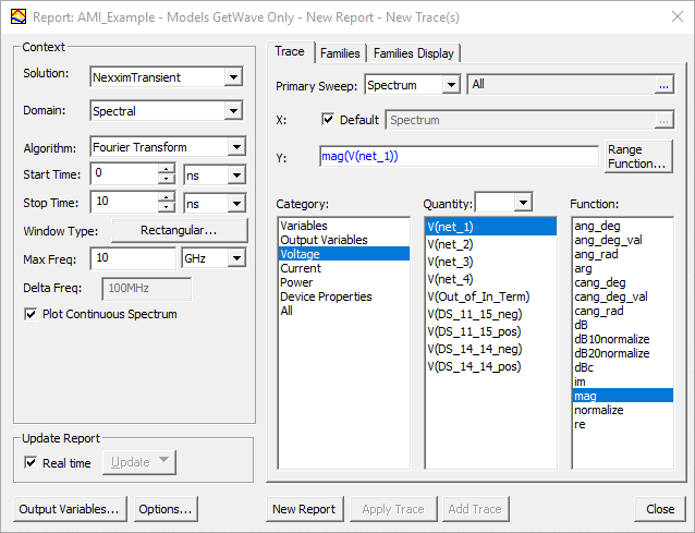 Report Window, Context group box, Domain field set to Spectral.