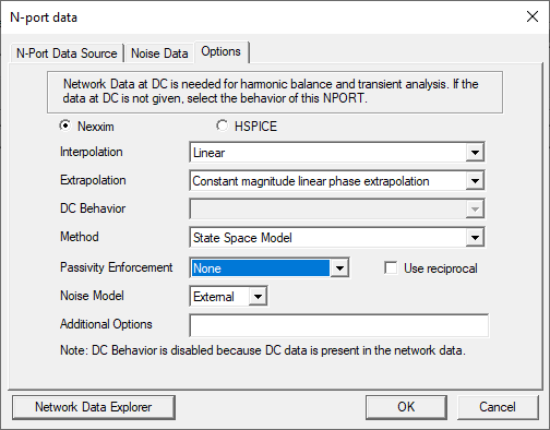 N Port Data window,  Options Tab