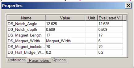Properties Window, Parameters tab.