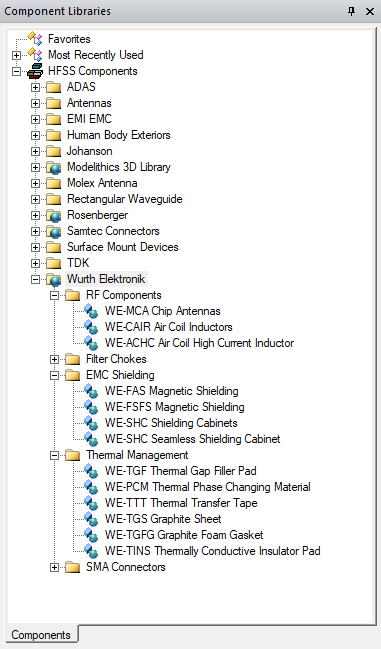 Component Libraries panel. Wurth folder expanded.