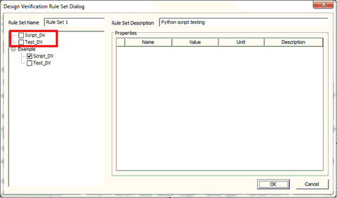 Design Verification Rule Set Dialog Window