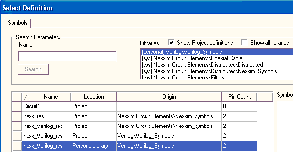 Select Definition Window