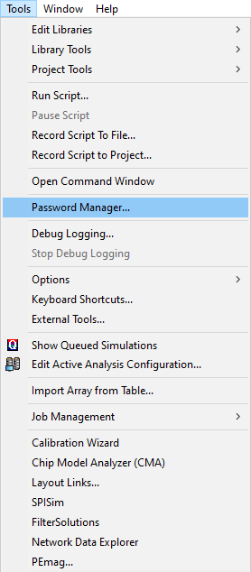 Tools > Password Manager...