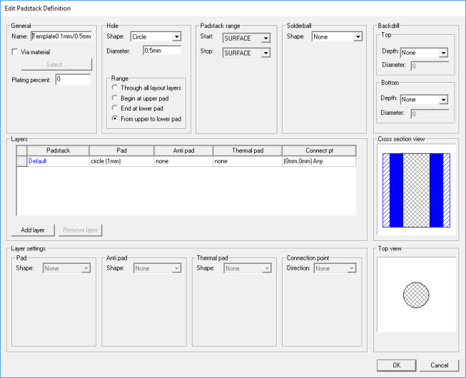 Edit Padstack Definition Window