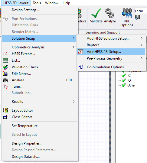 Solution Setup > Add HFSS PI Setup