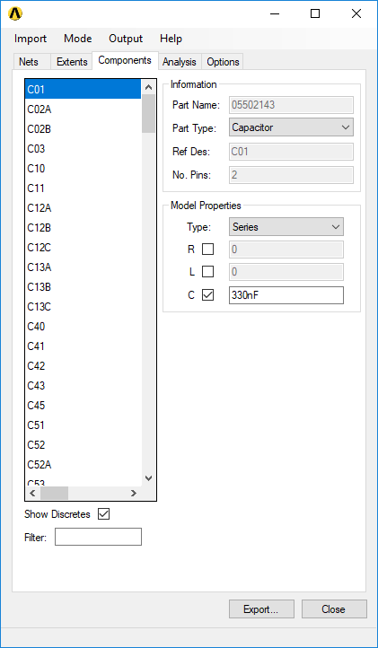 PinToPin Utility - Components Tab