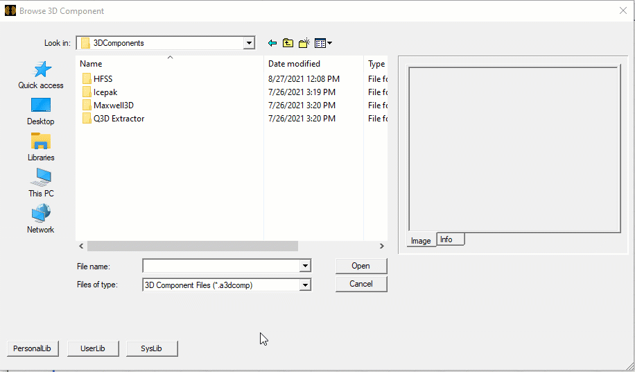 Browse 3D Component dialog.