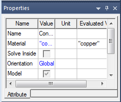 Attributes tab in docked Properties window.