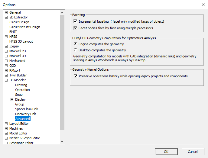 3D Modeler Advanced Options
