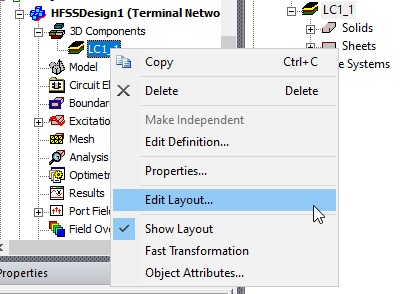 Shortcut menu, Edit Layout option highlighted.