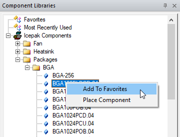 Component right-click menu. Add to Favorites option highlighted.