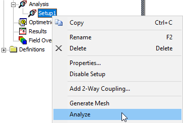 Right-click Setup menu, Analyze All option highlighted.