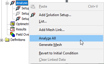 Right-click Analyze menu, Analyze All option highlighted.