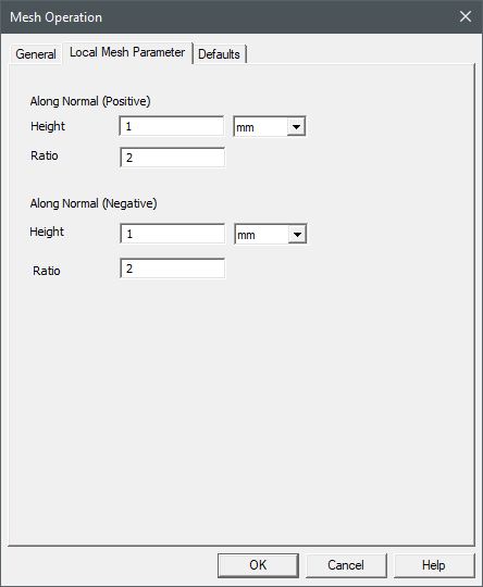 Icepak Mesh Operation dialog box Local Mesh Parameter tab for a 2D sheet object.