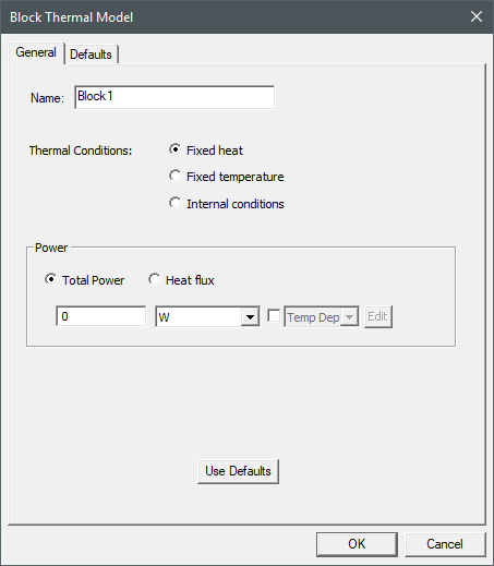 Icepak hollow block boundary condition dialog box General tab.