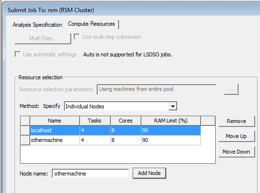 Submit Job To window, Compute Resources tab, Individual Notes method specified, localhost listed first. 