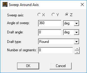 Sweep around axis dialog.