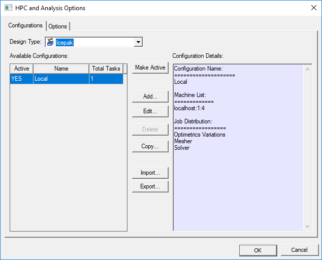 HPC and Analysis Options Window HPC and Analysis Options Window