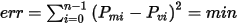 Equation for deriving K coefficients and Y by minimizing error