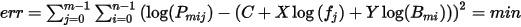 Alternate equation for determining C, X, and Y parameters by minimizing error
