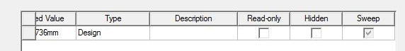 Properties window for a dependent variable shows Sweep check box disabled