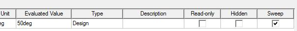 Properties window with variable defined as a sweep