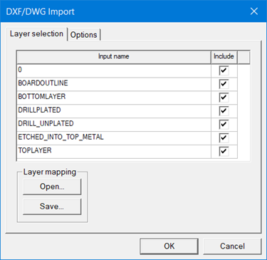 DXF/DWG Import window accessed from the Modeler > Import menu