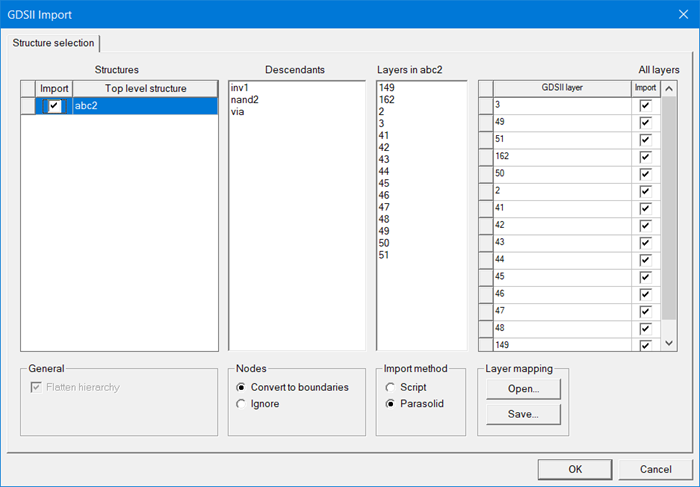 Modeler Import GDS Import window