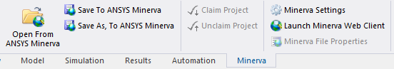 Menus and icons available from the Minerva tab