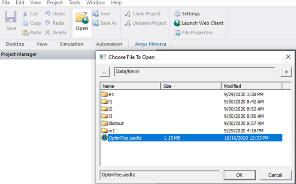 Minerva Choose File to Open window