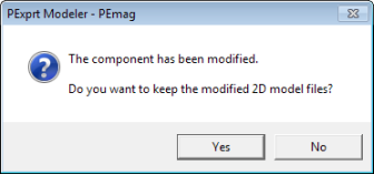 Message window generated when a P E mag model is modified and Maxwell design is regenerated