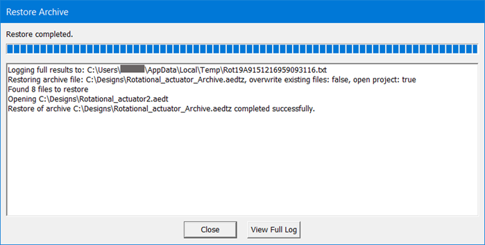 The File > Restore Archive window displays progress