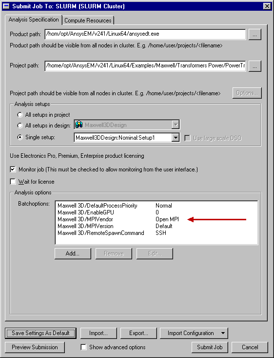 sumbitting a job to a linux cluster for solving