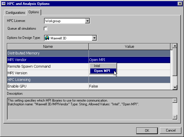 choosing open MPI as the MPI vendor for Maxwell designs