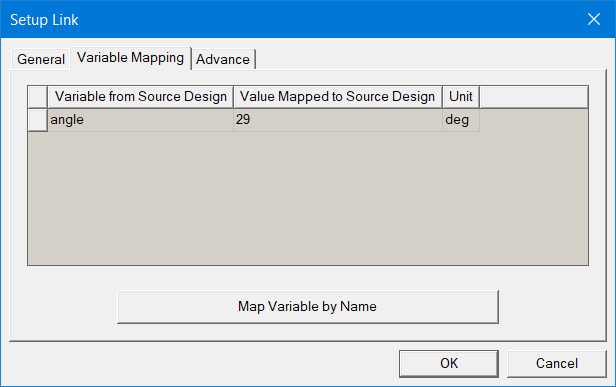 Setup Link window with Variable Mapping tab selected