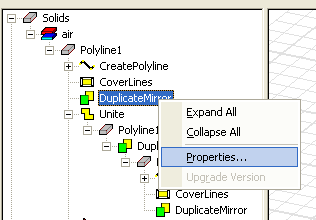 Right-click menu for a Duplicate action; includes Expand All, Collapse All, and Properties