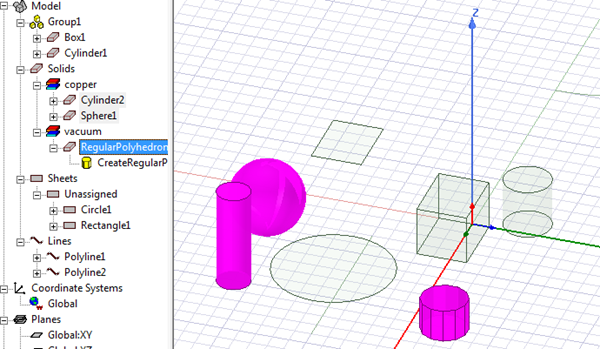 Solid objects selected with the Solids right-click Select All entry