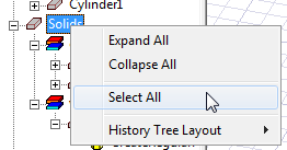 Select All option for solids, sheets, lines and material